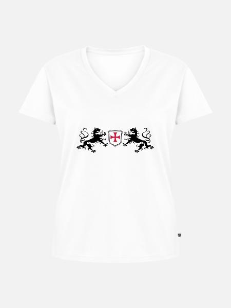 Löwen Templer Kreuz - Frauen Premium Bio T-Shirt mit V-Ausschnitt - Weiß