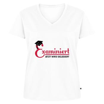 examiniert - jetzt wird delegiert - Women's Premium Organic V-neck T-shirt - white - Front - AI Model Female 172 dark (172cm)