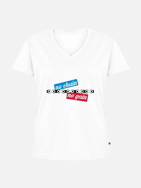no chain no gain - Frauen Premium Bio T-Shirt mit V-Ausschnitt - Weiß