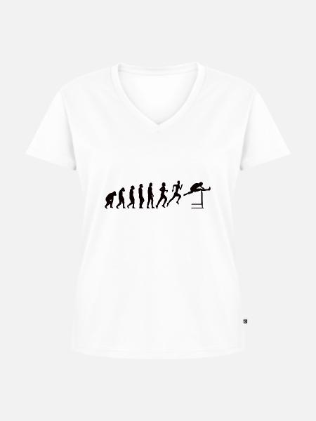 Hürdenlauf Leichtathletik Evolution Hürdenläufer - Frauen Premium Bio T-Shirt mit V-Ausschnitt - Weiß