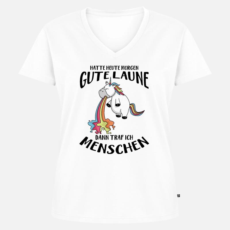 Kotzendes Einhorn lustiger Spruch Geschenk - Frauen Premium Bio T-Shirt mit V-Ausschnitt - Weiß