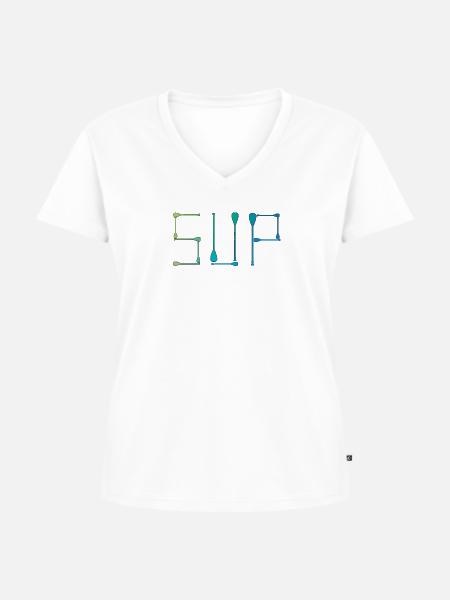 SUP - Frauen Premium Bio T-Shirt mit V-Ausschnitt - Weiß