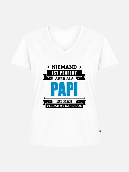 Funshirt Papi - Frauen Premium Bio T-Shirt mit V-Ausschnitt - Weiß