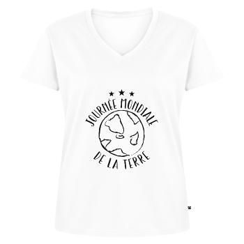 Journée mondiale de la Terre - T-shirt encolure en V Premium bio Femme - blanc - Devant - AI Model Female 172 dark (172cm)