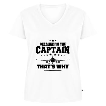 Weil ich der Kapitän bin, deshalb Pilotengeschenk - Frauen Premium Bio T-Shirt mit V-Ausschnitt - Weiß - Vorne - AI Model Female 172 dark (172cm)
