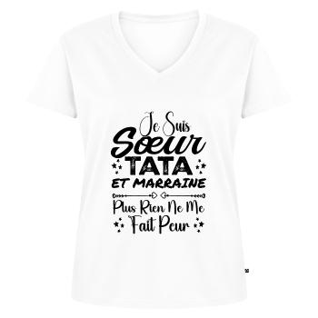 Sœur Tata et Marraine - T-shirt encolure en V Premium bio Femme - blanc - Devant - AI Model Female 172 dark (172cm)