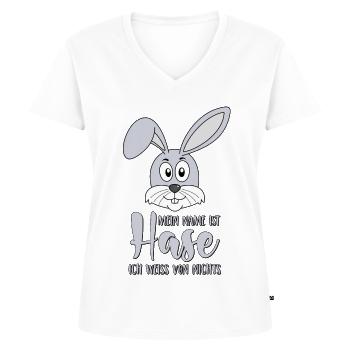 Mein Name ist Hase Ich weiss von nichts - Frauen Premium Bio T-Shirt mit V-Ausschnitt - Weiß - Vorne - AI Model Female 172 dark (172cm)
