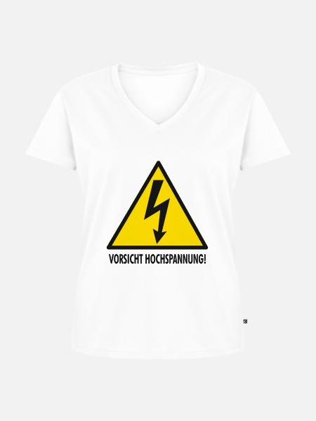 Hochspannung - Frauen Premium Bio T-Shirt mit V-Ausschnitt - Weiß
