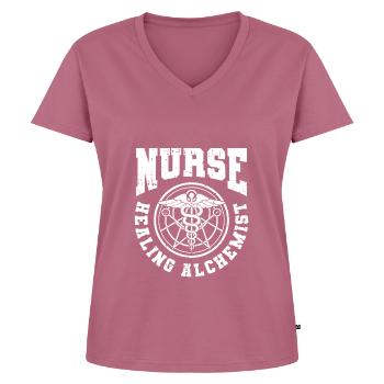 Alchimie infirmière - T-shirt encolure en V Premium bio Femme - mauve - Devant - AI Model Female 172 dark (172cm)