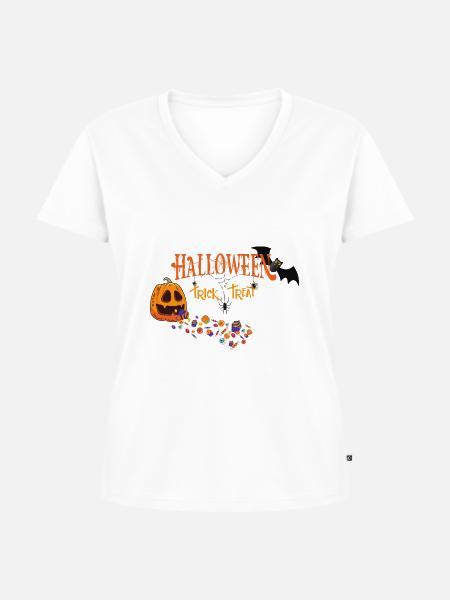 Halloween Trick or Treat - Frauen Premium Bio T-Shirt mit V-Ausschnitt - Weiß