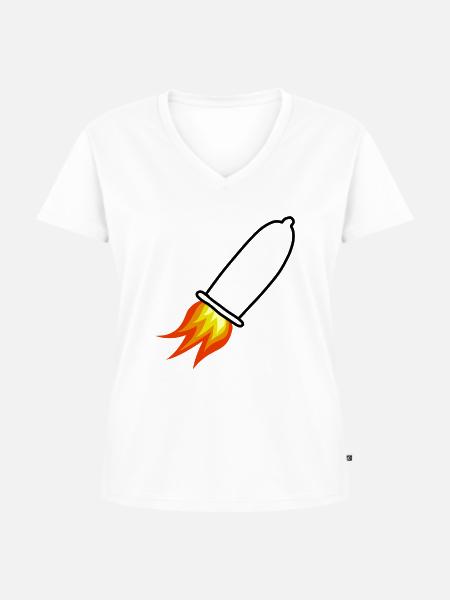 Kondom Rakete - Frauen Premium Bio T-Shirt mit V-Ausschnitt - Weiß