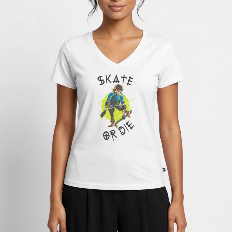 Skate oder stirb Skelett Skateboarder Frauen Premium Bio T-Shirt mit V-Ausschnitt