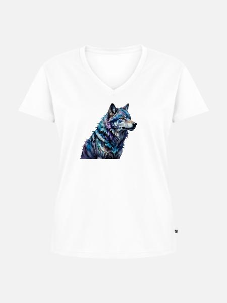 Wasserfarbener Wolf - Frauen Premium Bio T-Shirt mit V-Ausschnitt - Weiß
