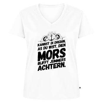 Plattdeutsch Spruch Sprüche Plattdeutsch Achtern - Frauen Premium Bio T-Shirt mit V-Ausschnitt - Weiß - Vorne - AI Model Female 172 dark (172cm)