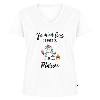 je suis la mariée tee shirt evjf humour - T-shirt encolure en V Premium bio Femme - blanc - Devant - AI Model Female 172 dark (172cm)