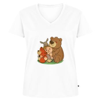 petite fille avec des petits amis animaux - T-shirt encolure en V Premium bio Femme - blanc - Devant - AI Model Female 172 dark (172cm)