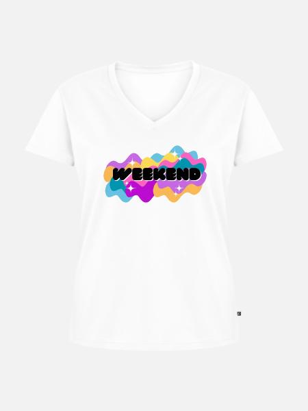 Weekend Vibes Shirt - Frauen Premium Bio T-Shirt mit V-Ausschnitt - Weiß