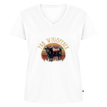 Yak Whisperer Himalaya Tibet - T-shirt encolure en V Premium bio Femme - blanc - Devant - AI Model Female 172 dark (172cm)