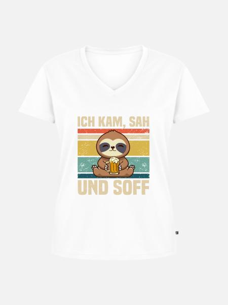 Faultier Bier saufen Biertrinker - Frauen Premium Bio T-Shirt mit V-Ausschnitt - Weiß