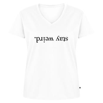 "stay weird." Shirt - Frauen Premium Bio T-Shirt mit V-Ausschnitt - Weiß - Vorne - AI Model Female 172 dark (172cm)