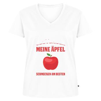 Obstbauer Meine Äpfel Schmecken Am Besten - Frauen Premium Bio T-Shirt mit V-Ausschnitt - Weiß - Vorne - AI Model Female 172 dark (172cm)