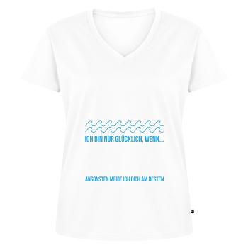 Ich bin nur glücklich ich auf einer Kreuzfahrt - Frauen Premium Bio T-Shirt mit V-Ausschnitt - Weiß - Vorne - AI Model Female 172 dark (172cm)