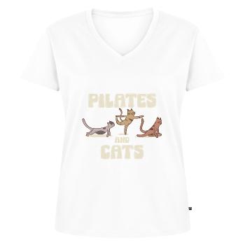 Pilates Und Katzen Entspannungsmotiv - Frauen Premium Bio T-Shirt mit V-Ausschnitt - Weiß - Vorne - AI Model Female 172 dark (172cm)