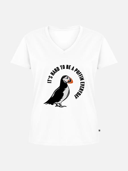 PUFFIN - Frauen Premium Bio T-Shirt mit V-Ausschnitt - Weiß