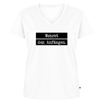 Anti Nazi Spruch - Frauen Premium Bio T-Shirt mit V-Ausschnitt - Weiß - Vorne - AI Model Female 172 dark (172cm)
