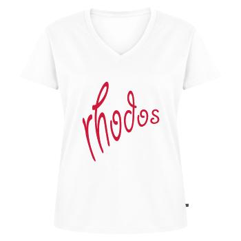 Rhodos - Frauen Premium Bio T-Shirt mit V-Ausschnitt - Weiß - Vorne - AI Model Female 172 dark (172cm)