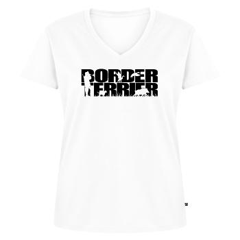 BORDER TERRIER Chien de chasse Wilsigns Chasseurs - T-shirt encolure en V Premium bio Femme - blanc - Devant - AI Model Female 172 dark (172cm)