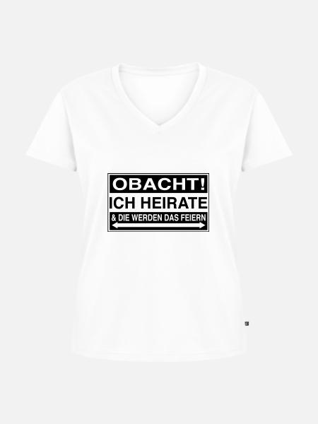 obacht! ich heirate! - Frauen Premium Bio T-Shirt mit V-Ausschnitt - Weiß