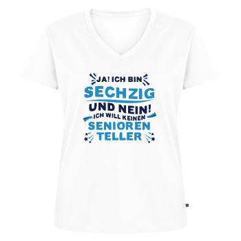 60. Geburtstag lustiger Spruch zum sechzigsten - Frauen Premium Bio T-Shirt mit V-Ausschnitt - Weiß - Vorne - AI Model Female 172 dark (172cm)