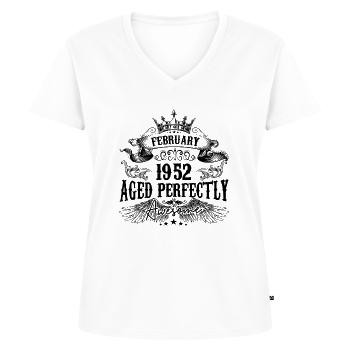 1952 | Februar Aged Perfectly 1952 Geburtstagsgeschenk - Frauen Premium Bio T-Shirt mit V-Ausschnitt - Weiß - Vorne - AI Model Female 172 dark (172cm)
