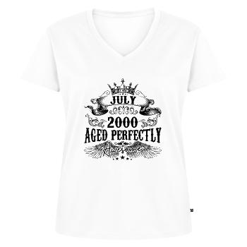 2000 | Juli Aged Perfectly 2000 Geburtstagsgeschenk - Frauen Premium Bio T-Shirt mit V-Ausschnitt - Weiß - Vorne - AI Model Female 172 dark (172cm)