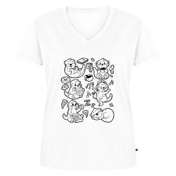 Otter Doodle : Café, Pizza, Donut, Lecture, Musique - T-shirt encolure en V Premium bio Femme - blanc - Devant - AI Model Female 172 dark (172cm)
