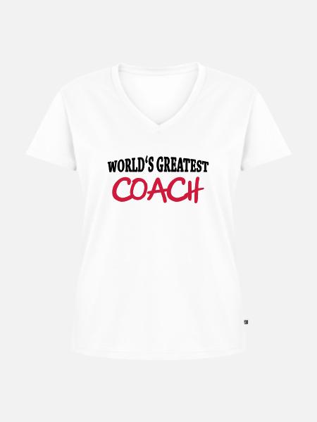 World's greatest Coach - Frauen Premium Bio T-Shirt mit V-Ausschnitt - Weiß