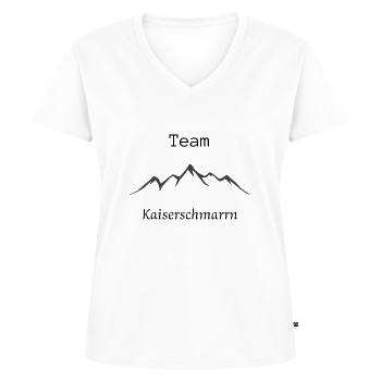 Team Kaiserschmarrn , wandern - Frauen Premium Bio T-Shirt mit V-Ausschnitt - Weiß - Vorne - AI Model Female 172 dark (172cm)