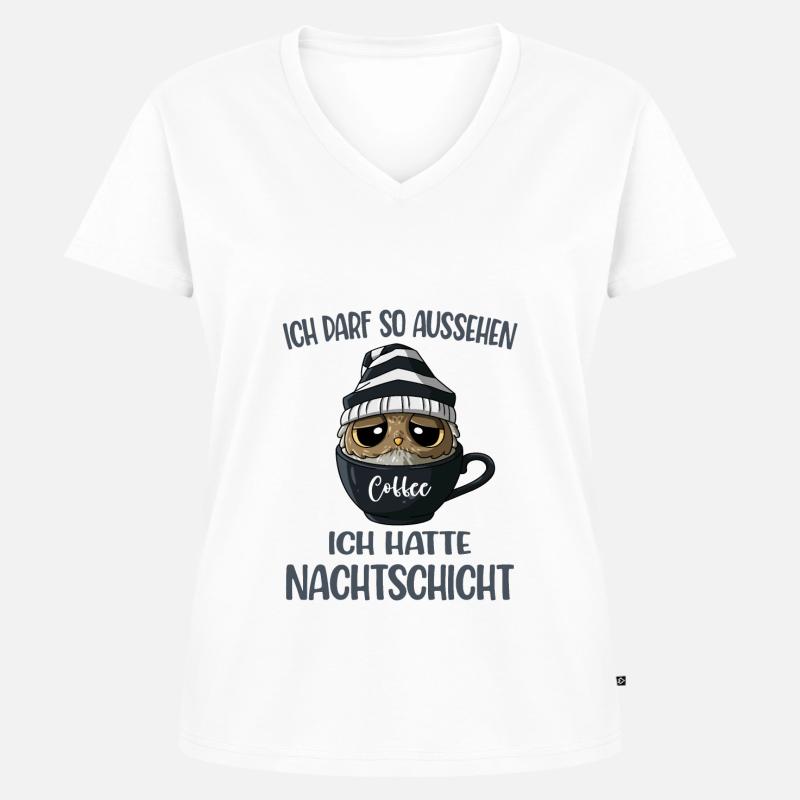 Ich Darf So Aussehen Eule Kaffee Sprüche - Frauen Premium Bio T-Shirt mit V-Ausschnitt - Weiß