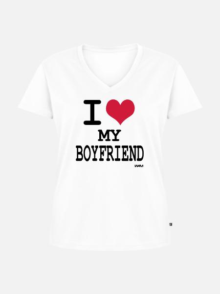 i love my boyfriend - Frauen Premium Bio T-Shirt mit V-Ausschnitt - Weiß