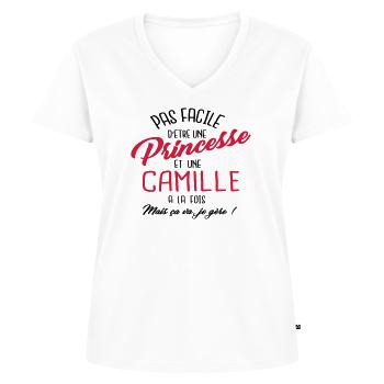 Princesse et Camille - T-shirt encolure en V Premium bio Femme - blanc - Devant - AI Model Female 172 dark (172cm)