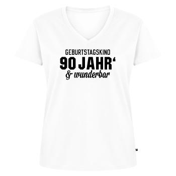 Geburtstagskind 90 wunderbar - Frauen Premium Bio T-Shirt mit V-Ausschnitt - Weiß - Vorne - AI Model Female 172 dark (172cm)
