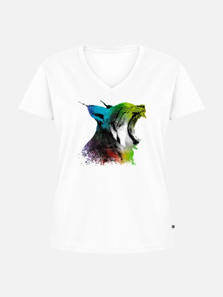 Gähnender Luchs - Frauen Premium Bio T-Shirt mit V-Ausschnitt - Weiß