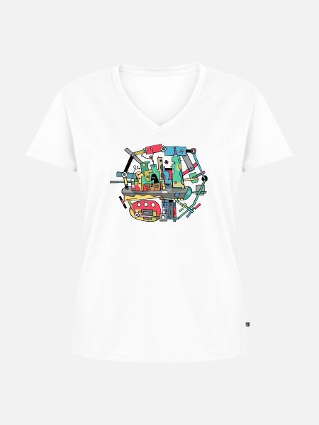 Vibrante Stadt-Collage Remix - Frauen Premium Bio T-Shirt mit V-Ausschnitt - Weiß