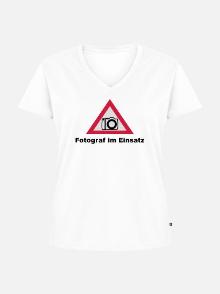 Fotograf im Einsatz - Frauen Premium Bio T-Shirt mit V-Ausschnitt - Weiß