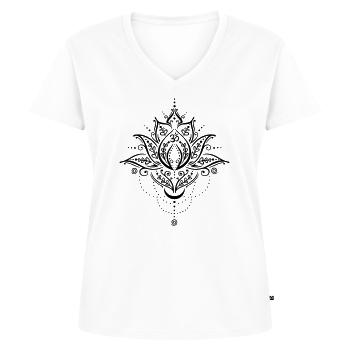 Lotus lotus fleur lune symbole om yoga - T-shirt encolure en V Premium bio Femme - blanc - Devant - AI Model Female 172 dark (172cm)