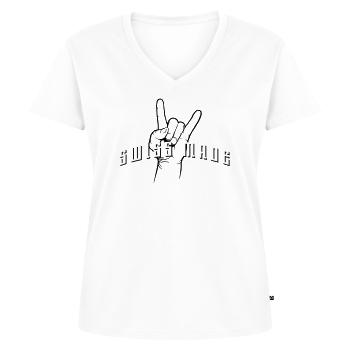 SWISS MADE - Frauen Premium Bio T-Shirt mit V-Ausschnitt - Weiß - Vorne - AI Model Female 172 dark (172cm)