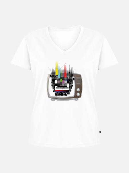 Flowing Test-Screen Retro TV - Frauen Premium Bio T-Shirt mit V-Ausschnitt - Weiß
