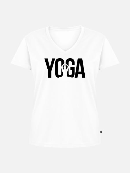 yoga - Frauen Premium Bio T-Shirt mit V-Ausschnitt - Weiß