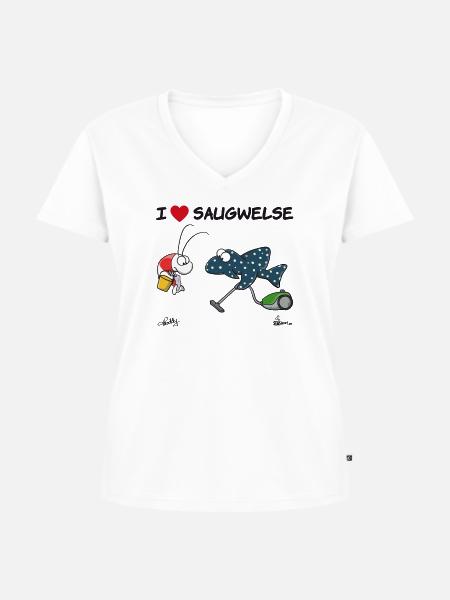 Saugwels - Frauen Premium Bio T-Shirt mit V-Ausschnitt - Weiß